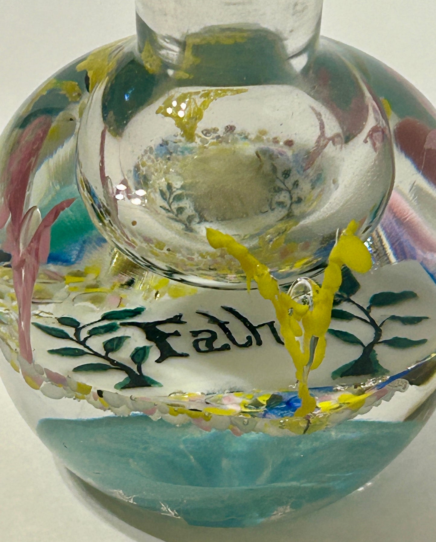 ANTIQUE PAPERWEIGHT INKWELL WITH FATHER INSCRIPTION INSIDE
