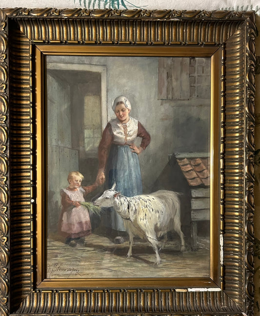 JACOBUS FREDERIK STERNE DE JONG 1866-1920 WATERCOLOR OF WOMAN, CHILD, & SHEEP