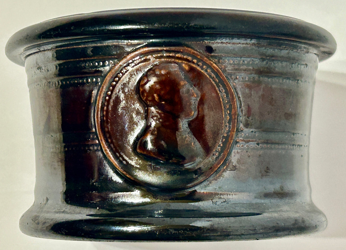 BROWN POTTERY INKWELL FROM 19TH CENTURY