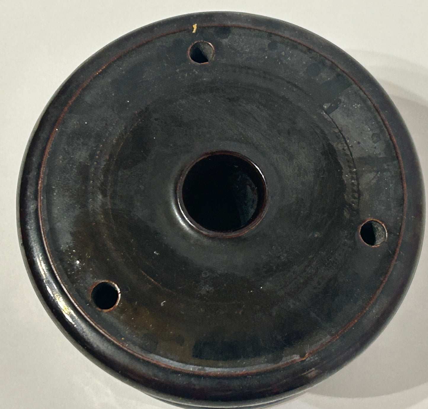 BROWN POTTERY INKWELL FROM 19TH CENTURY