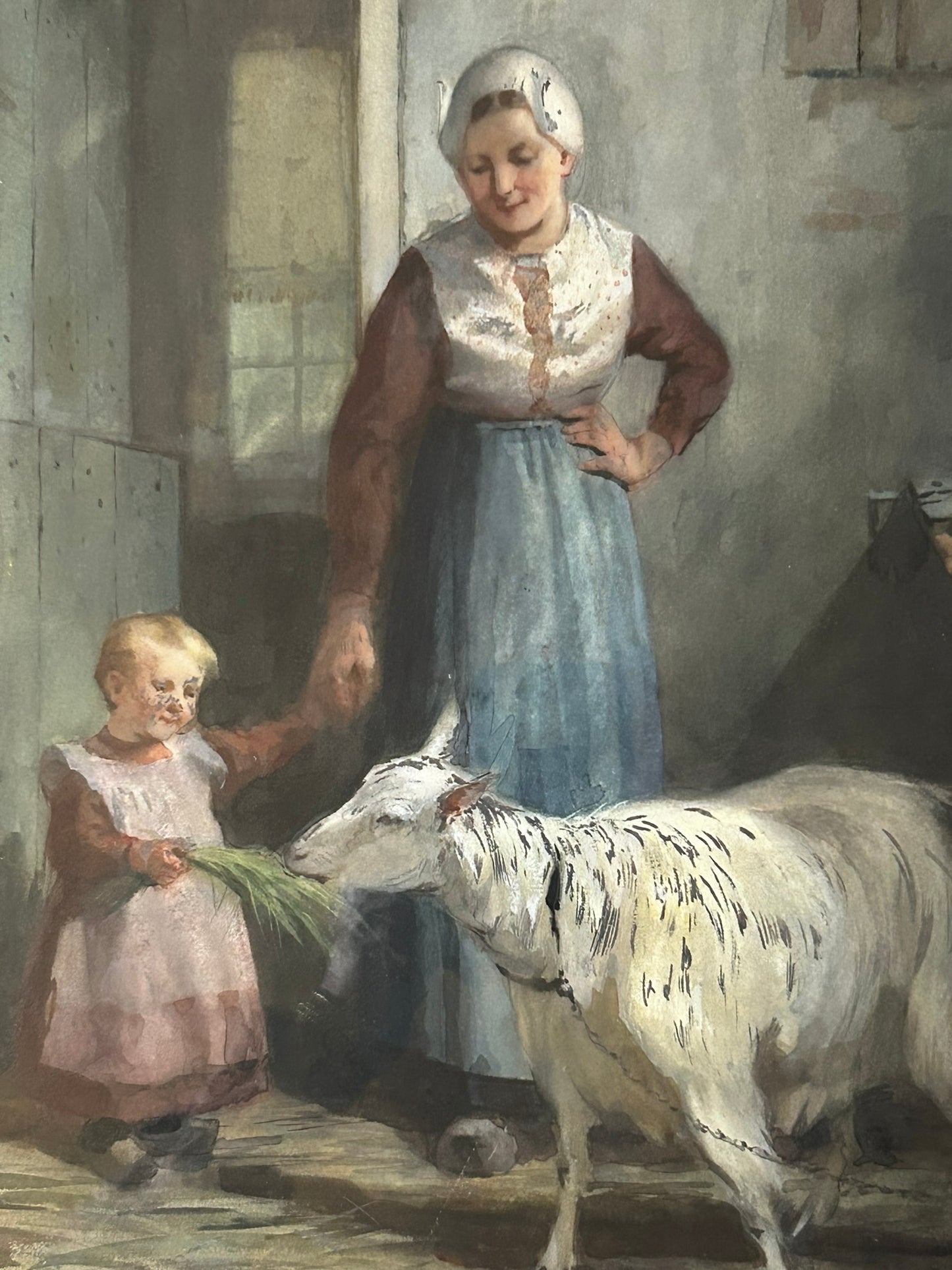 JACOBUS FREDERIK STERNE DE JONG 1866-1920 WATERCOLOR OF WOMAN, CHILD, & SHEEP