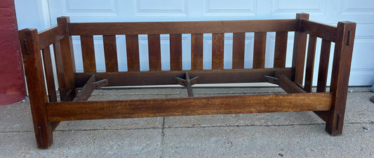 ANTIQUE MISSION OAK EVEN ARM SETTLE COUCH BY OAK CRAFT