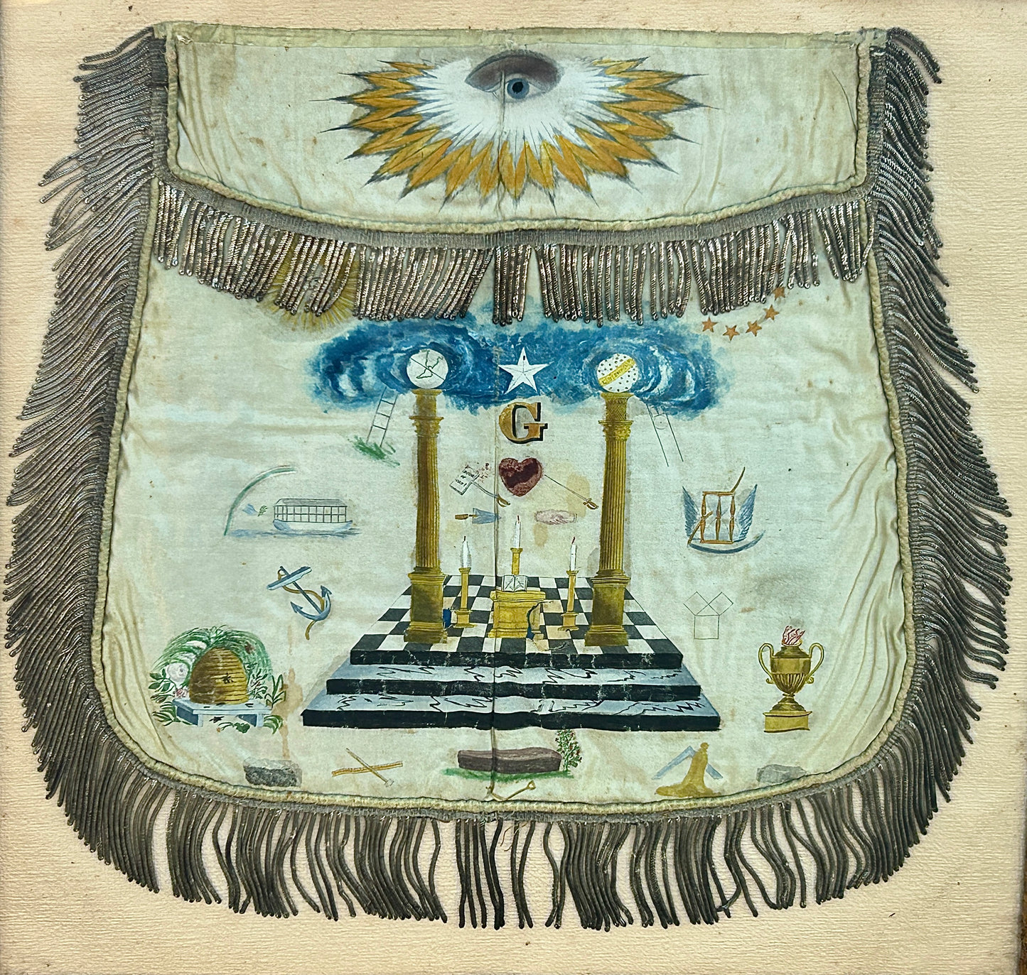MASONIC ANTIQUE SILK 1800'S APRON