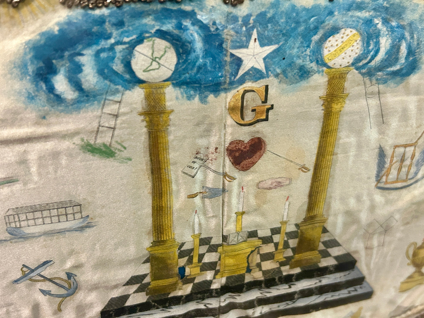 MASONIC ANTIQUE SILK 1800'S APRON