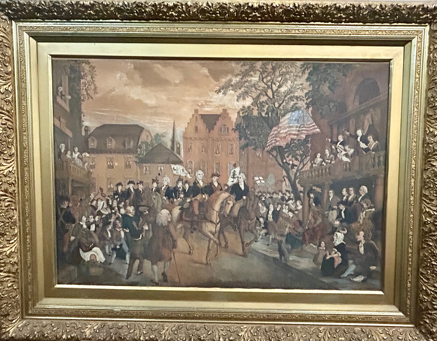 ANTIQUE GEORGE WASHINGTON IN NEW YORK PRINT 1800'S