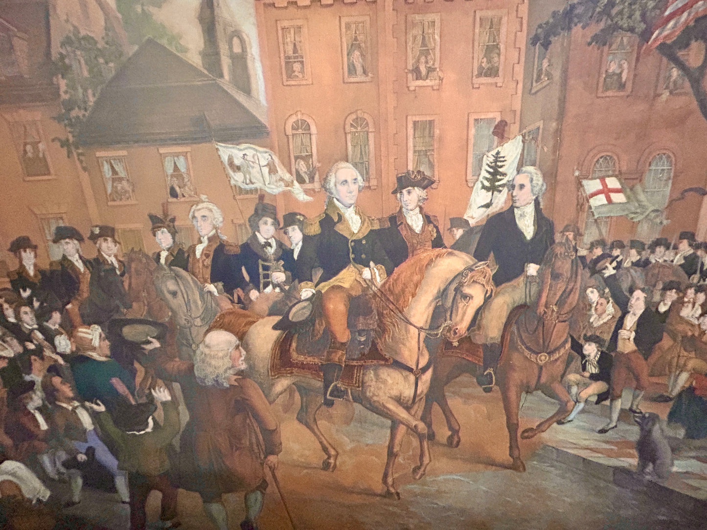 ANTIQUE GEORGE WASHINGTON IN NEW YORK PRINT 1800'S