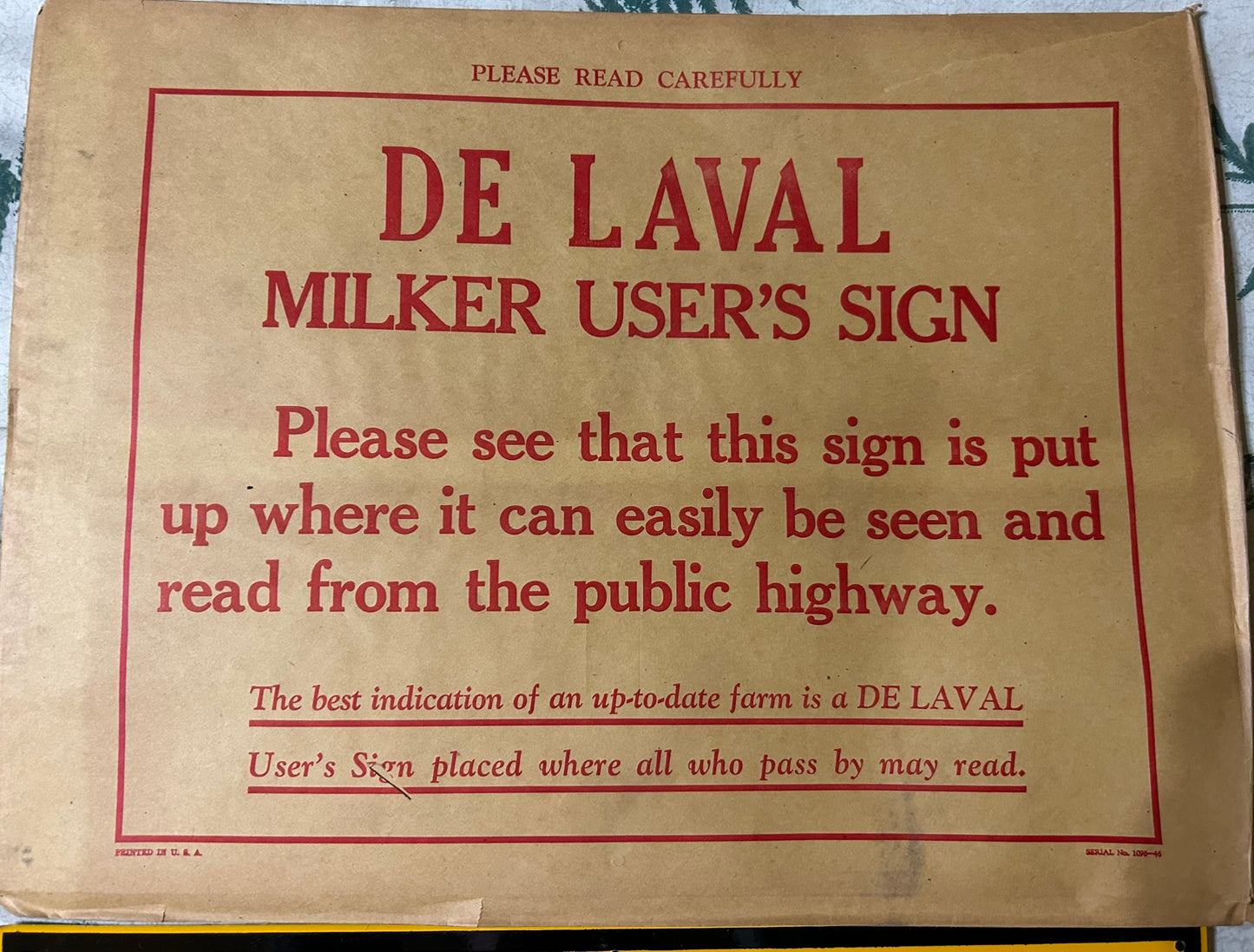 DE LAVAL MILKER ANTIQUE TIN SIGN