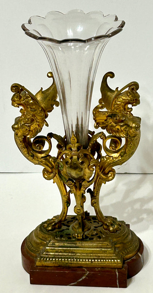 BRONZE GRIFFIN WITH GLASS EPERNE ANTIQUE