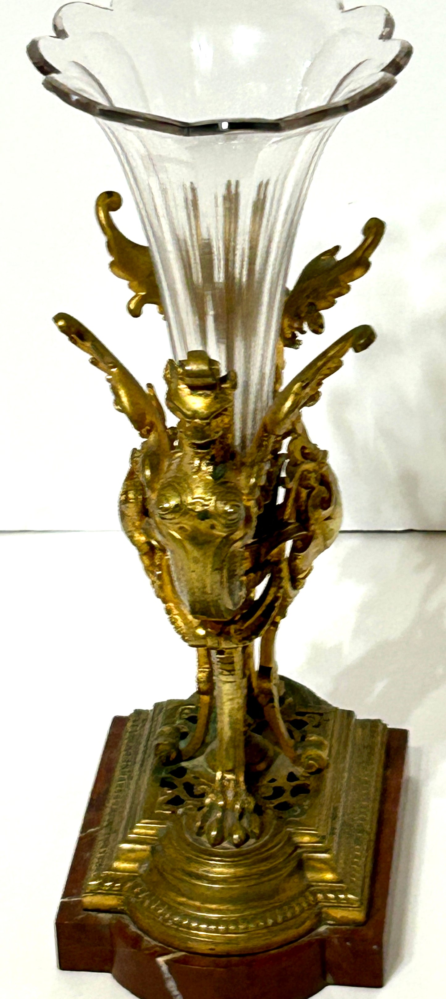 BRONZE GRIFFIN WITH GLASS EPERNE ANTIQUE