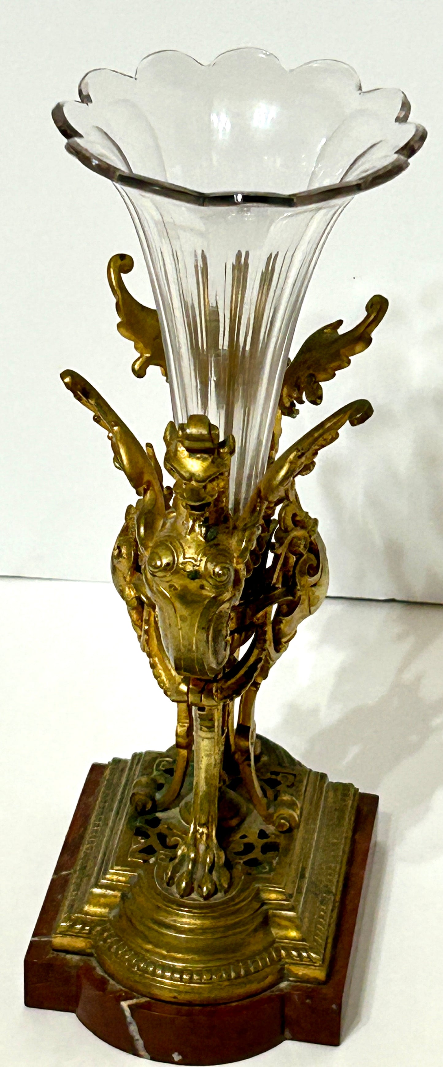 BRONZE GRIFFIN WITH GLASS EPERNE ANTIQUE