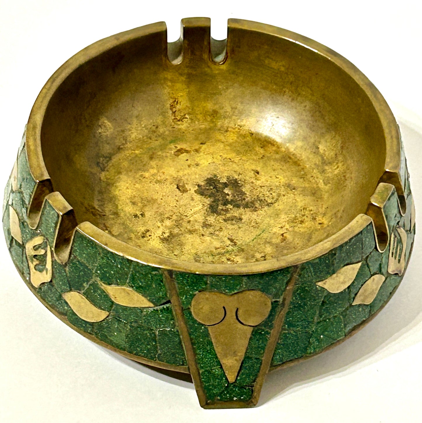 SALVADOR HECHO EN MEXICO BRONZE WITH INSET TILES ASHTRAY