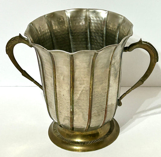 DECO STYLE BRASS AND HAMMERED METAL LARGE 1930'S VASE