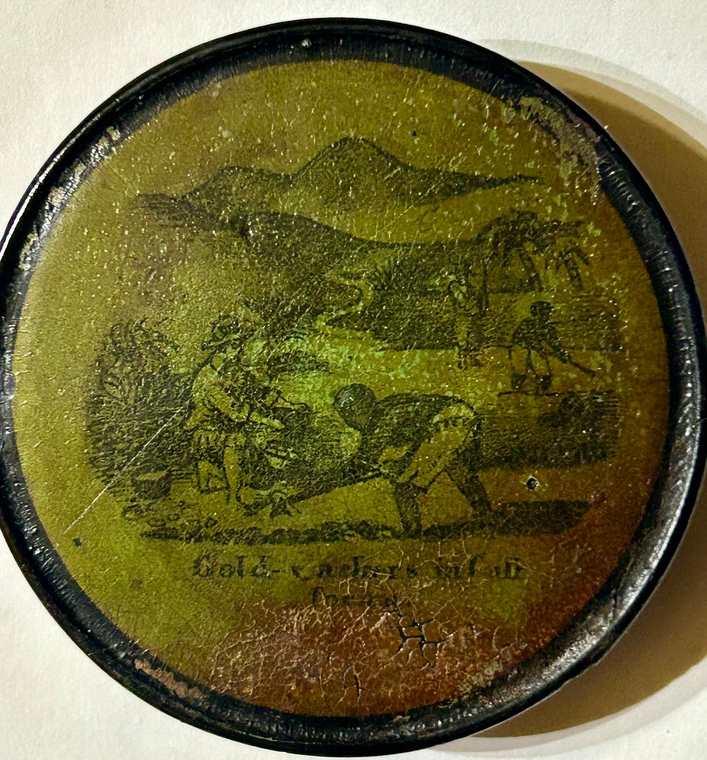 CALIFORNIA GOLD RUSH SCENE ANTIQUE SNUFF BOX