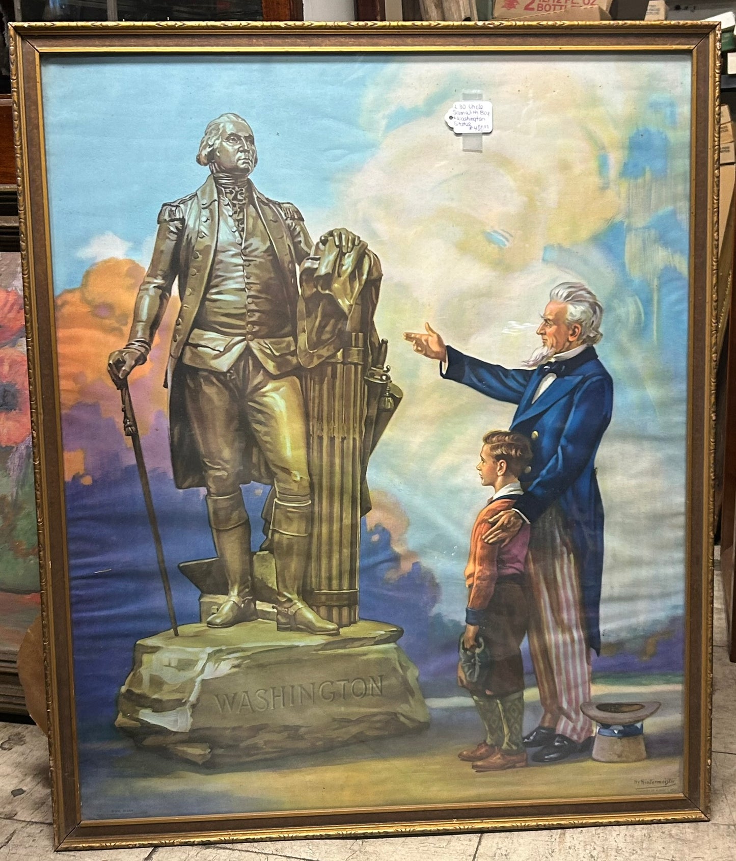UNCLE SAM WITH GEORGE WASHINGTON EARLY 1900'S LARGE PRINT