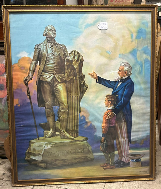 UNCLE SAM WITH GEORGE WASHINGTON EARLY 1900'S LARGE PRINT
