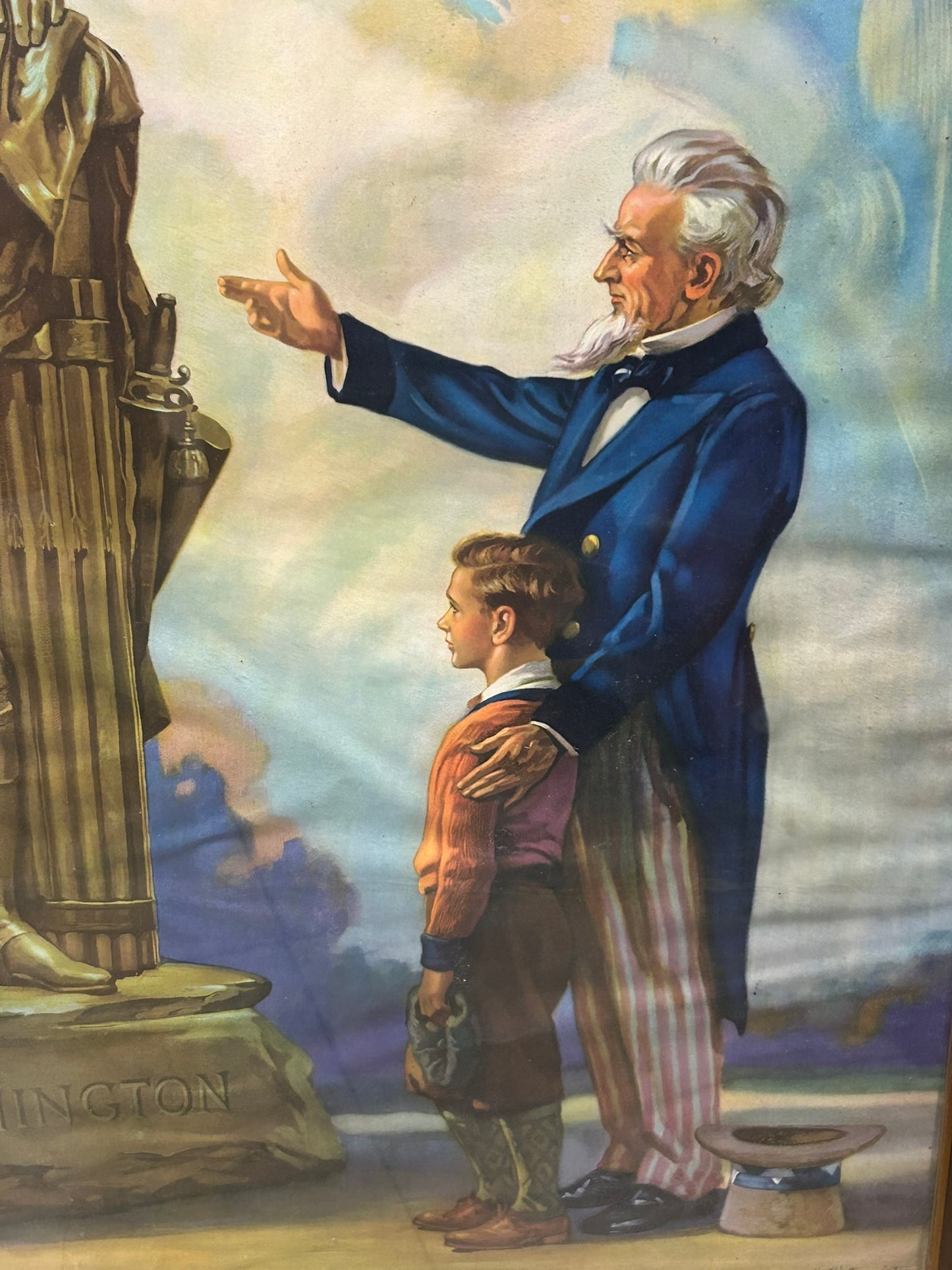 UNCLE SAM WITH GEORGE WASHINGTON EARLY 1900'S LARGE PRINT