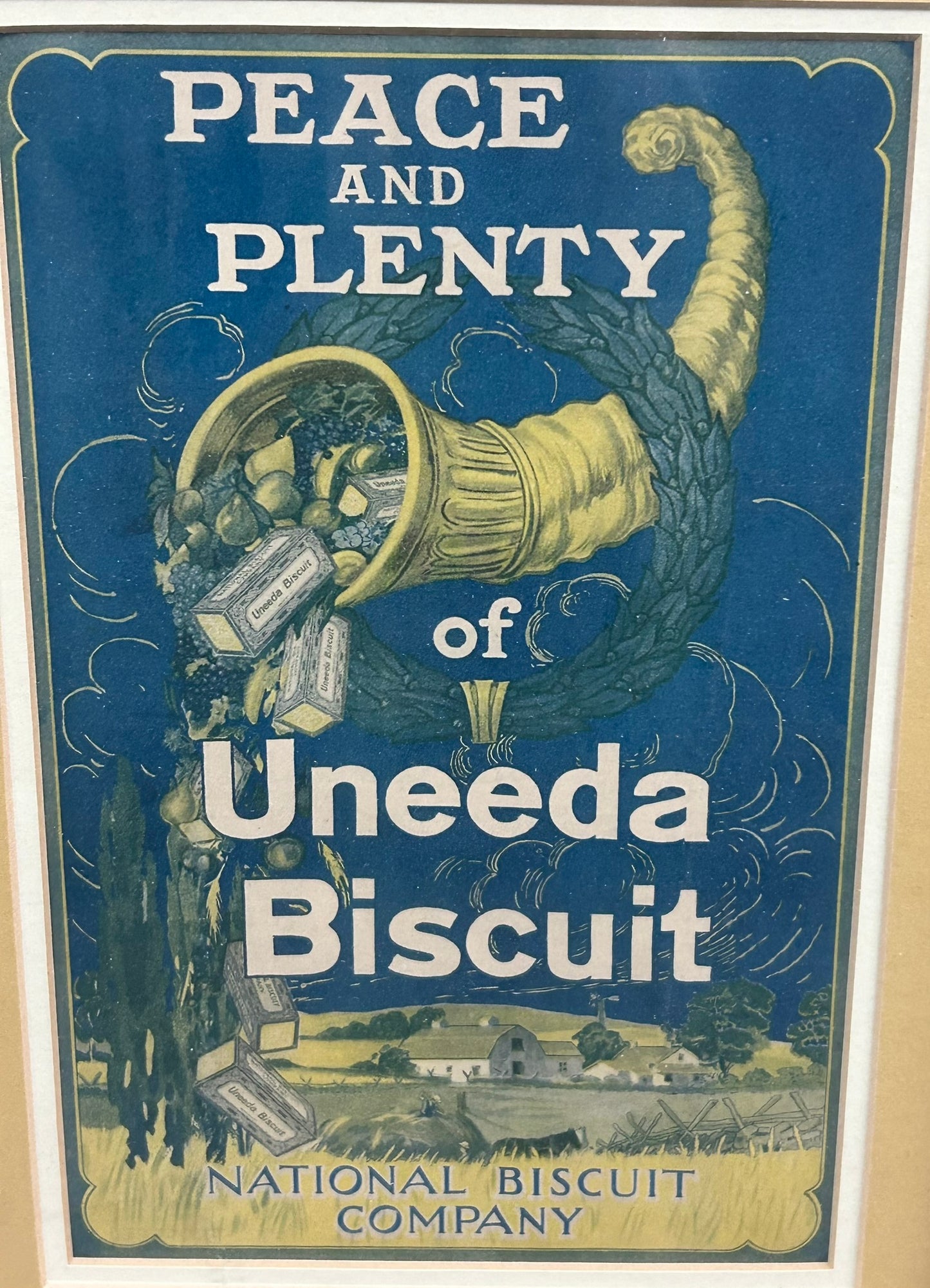 UNEEDA BISCUIT PEACE AND PLENTY ANTIQUE ADVERTISING SIGN