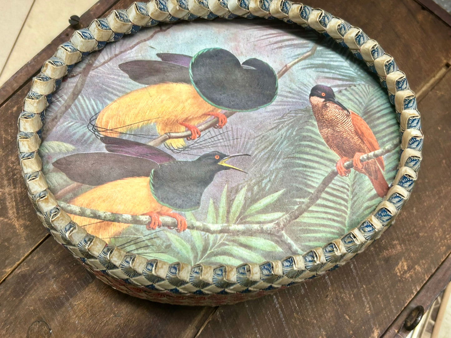FOLK ART ANTIQUE BOX MADE FROM FOLDED PLAYING CARDS