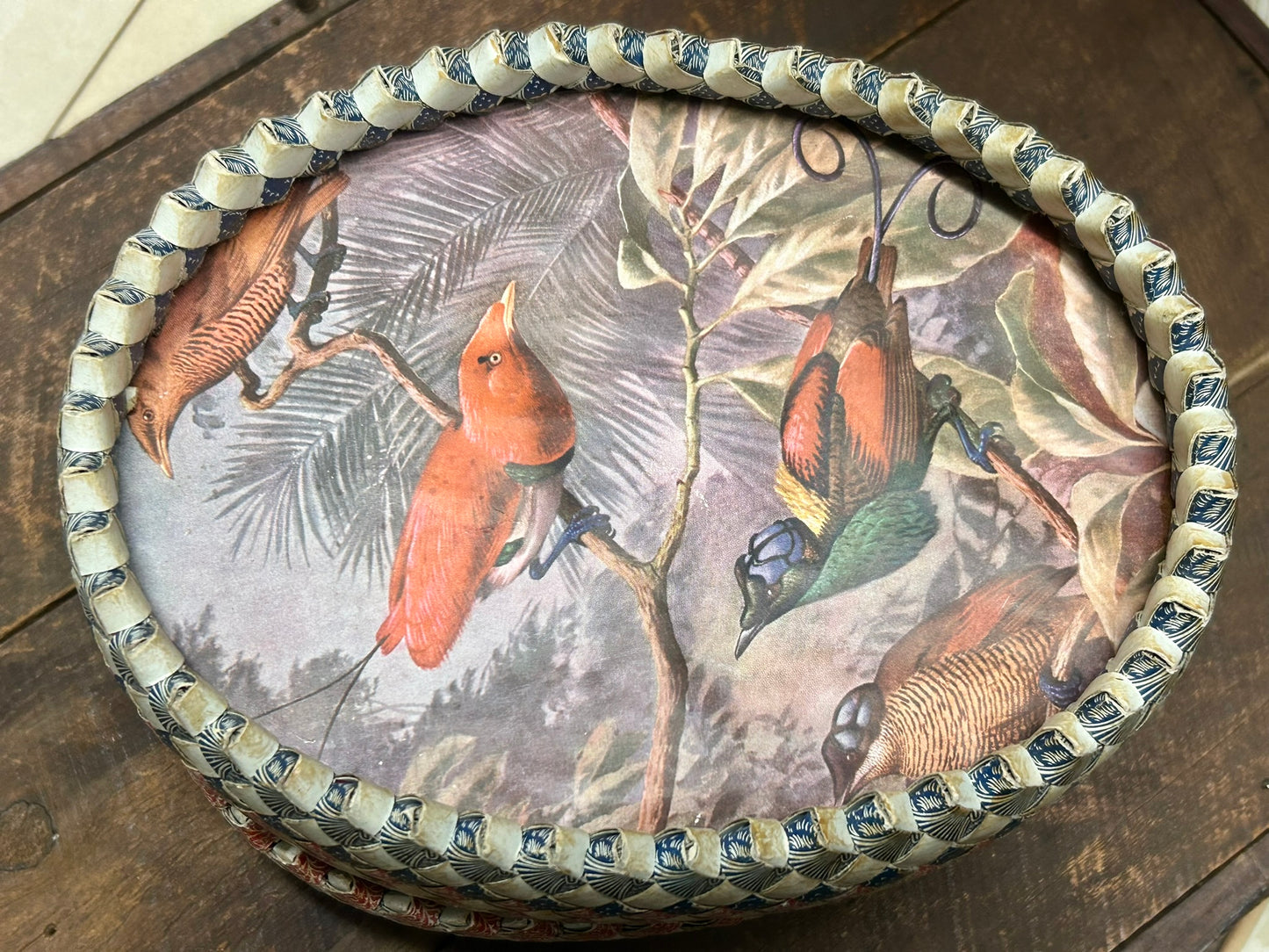 FOLK ART ANTIQUE BOX MADE FROM FOLDED PLAYING CARDS