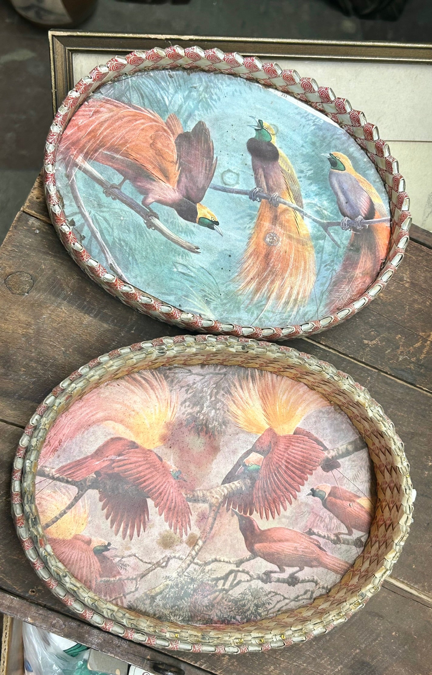 FOLK ART ANTIQUE BOX MADE FROM FOLDED PLAYING CARDS