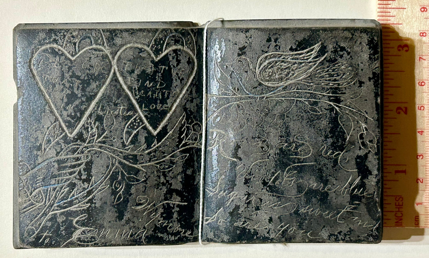 ANTIQUE CARVED BOOK SHAPE STONE CARVING WITH INSCRIPTIONS