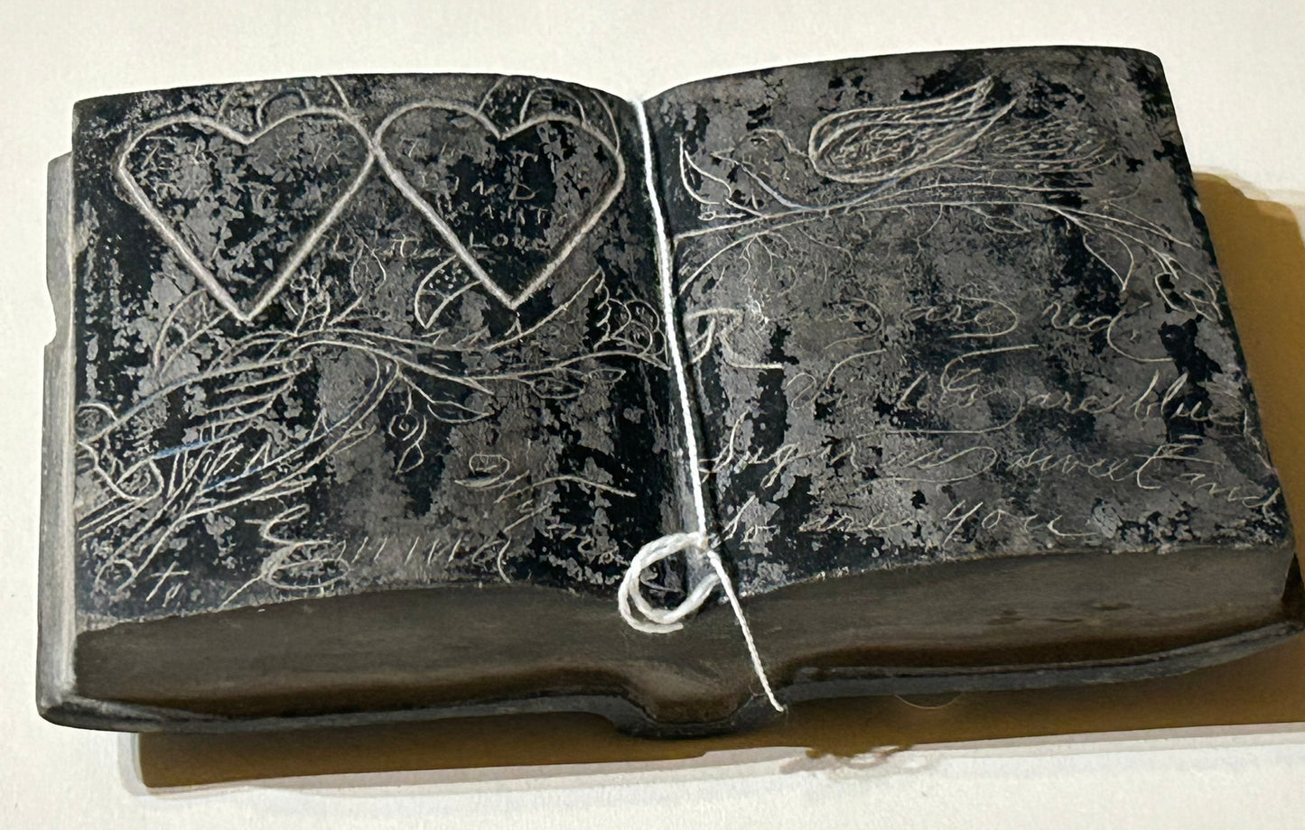 ANTIQUE CARVED BOOK SHAPE STONE CARVING WITH INSCRIPTIONS