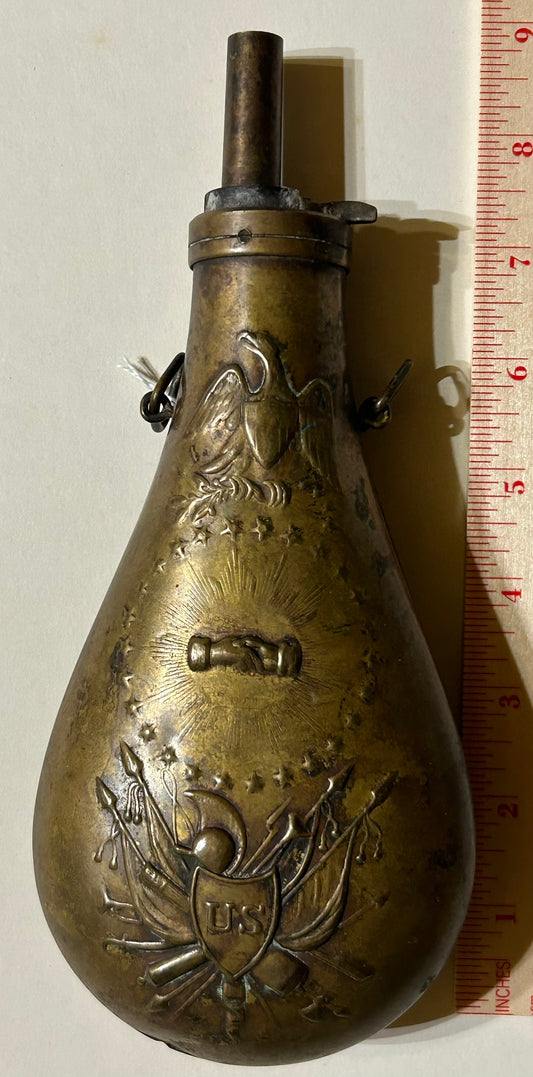 POWDER FLASK WITH PEACE TYPE DESIGNS OF EAGLE AND HANDS