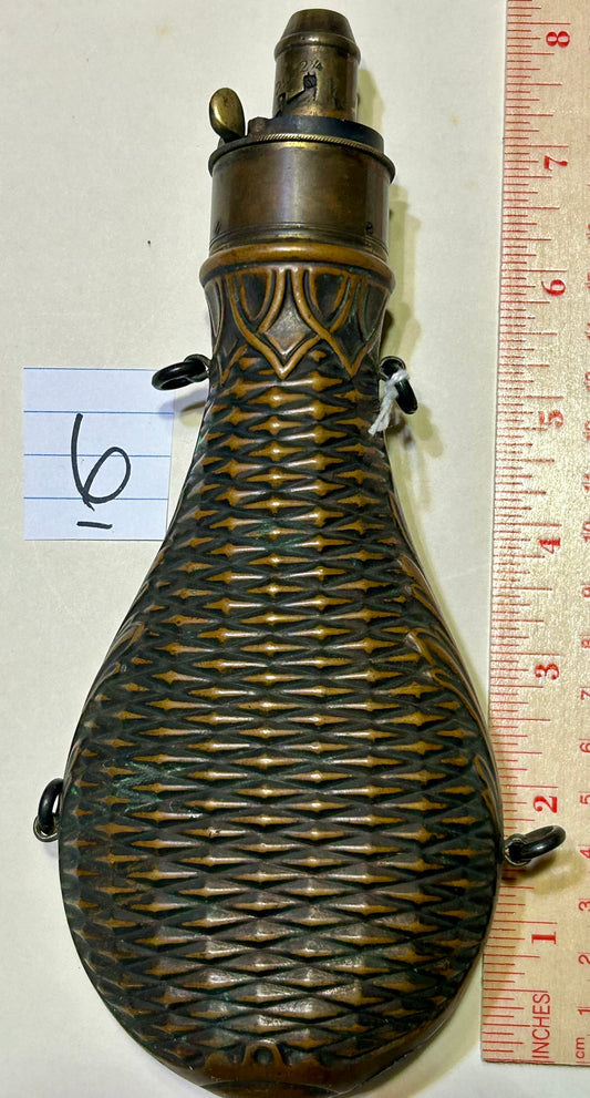 ANTIQUE HAWKSLEY BASKET WEAVE POWDER FLASK