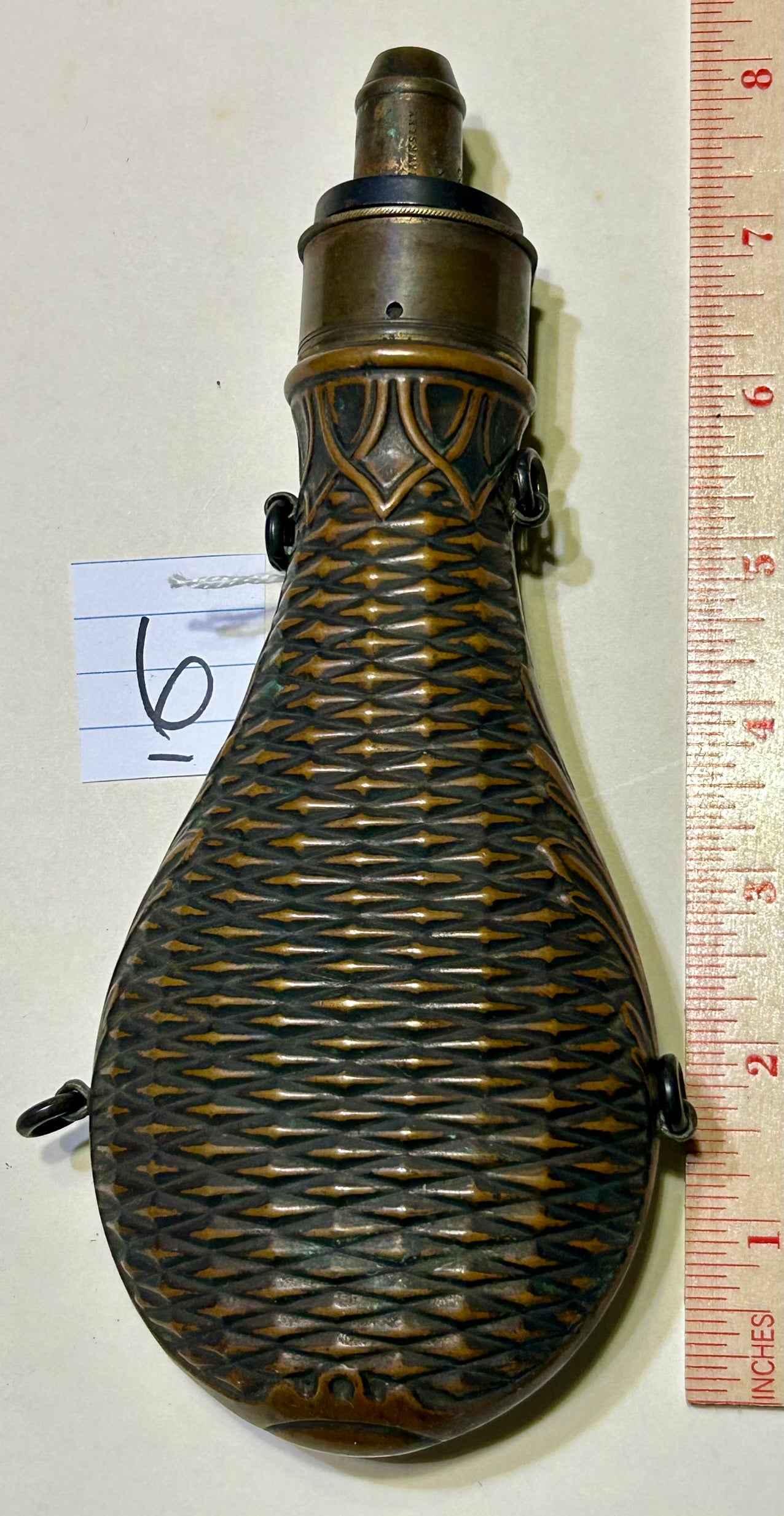 ANTIQUE HAWKSLEY BASKET WEAVE POWDER FLASK