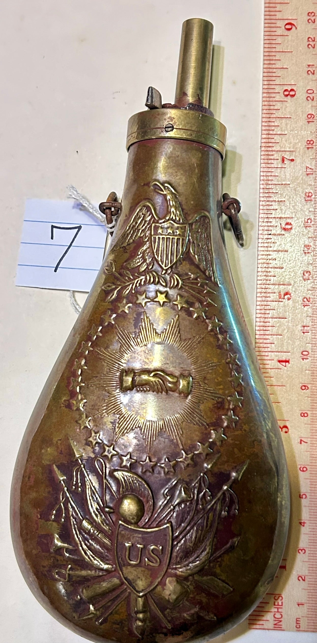 ANTIQUE PEACE POWDER FLASK