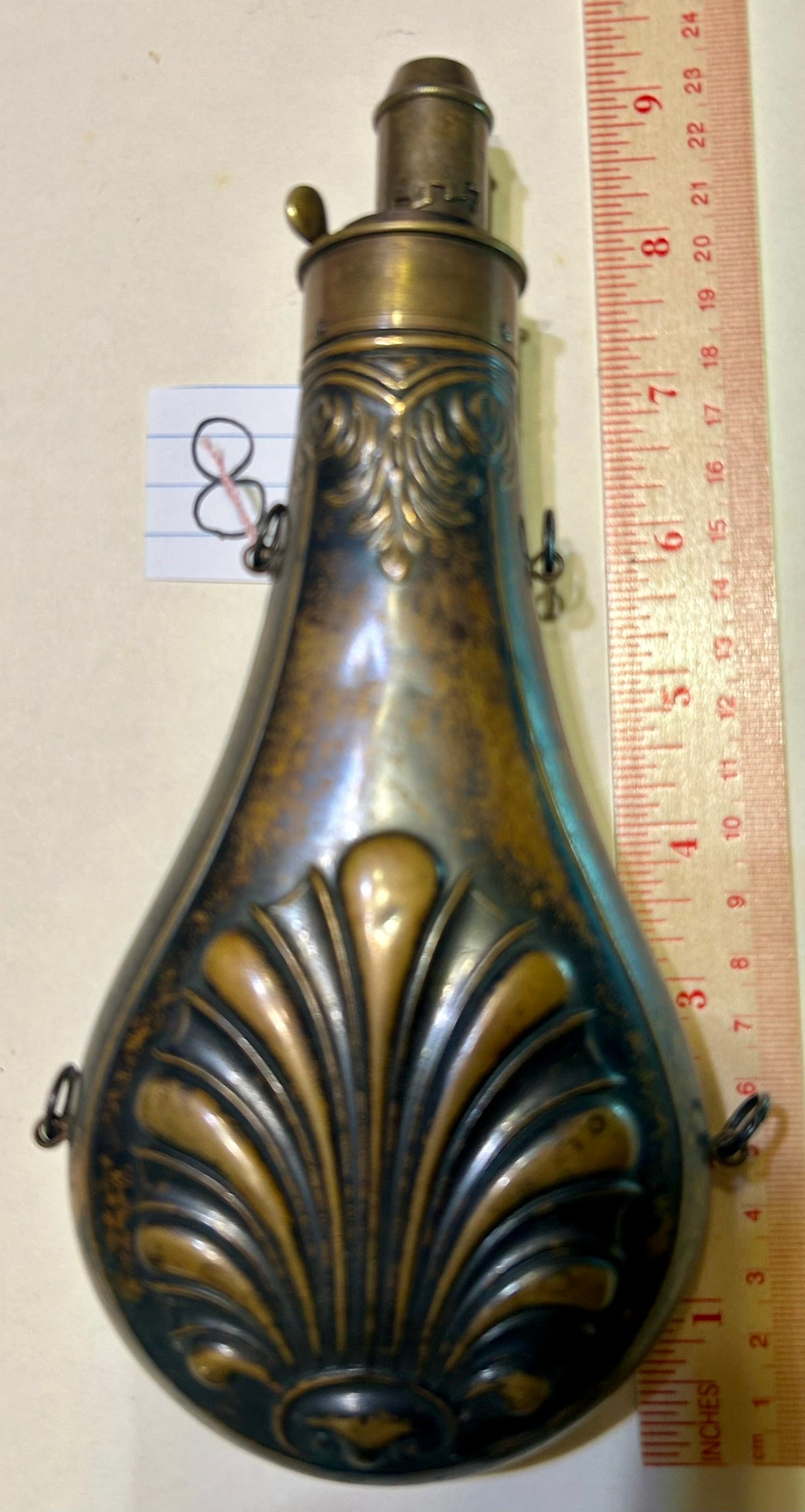 ANTIQUE SHELL DESIGN POWDER FLASK