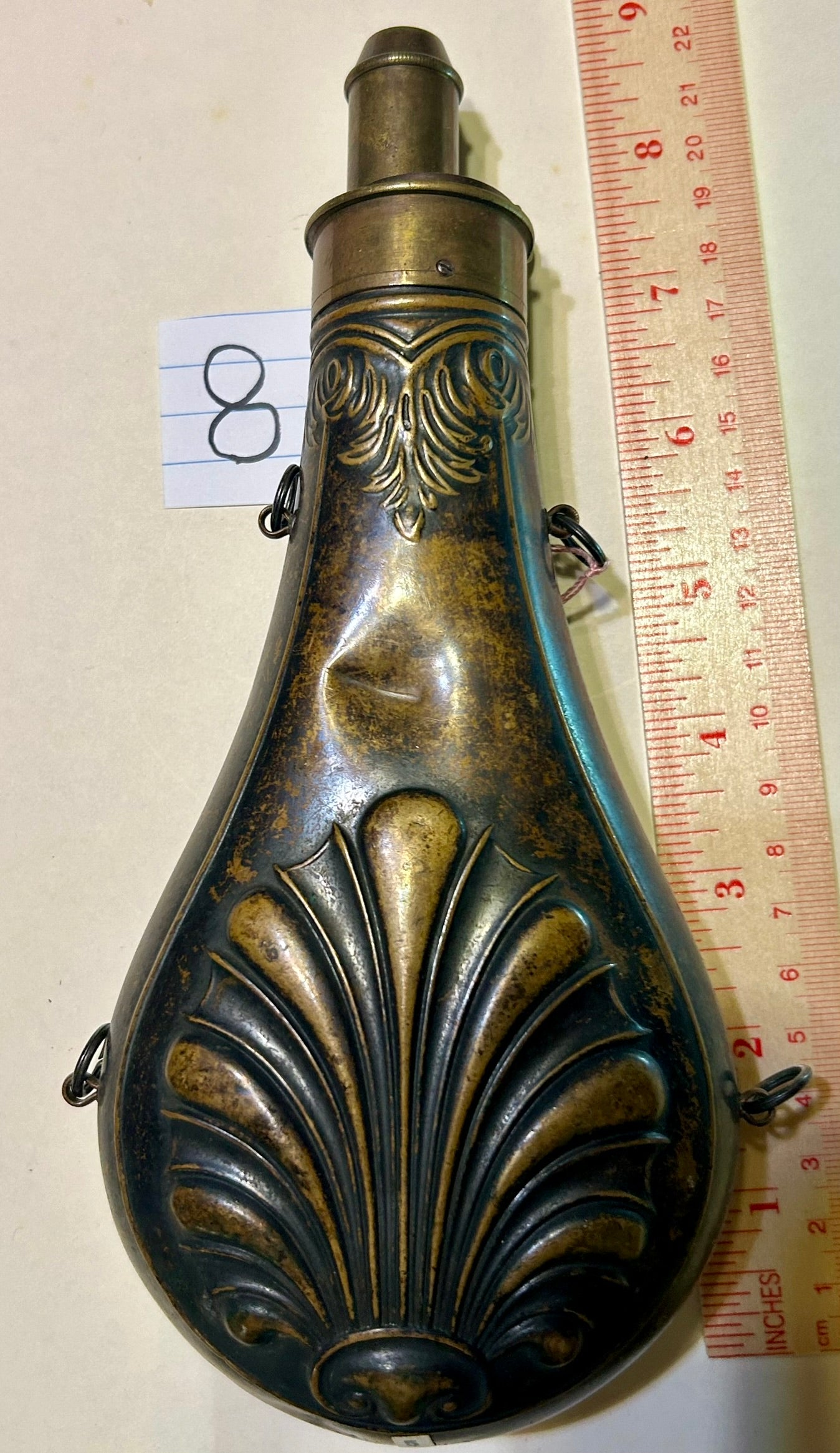 ANTIQUE SHELL DESIGN POWDER FLASK