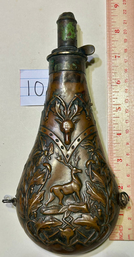 ANTIQUE DEER DESIGN POWDER FLASK