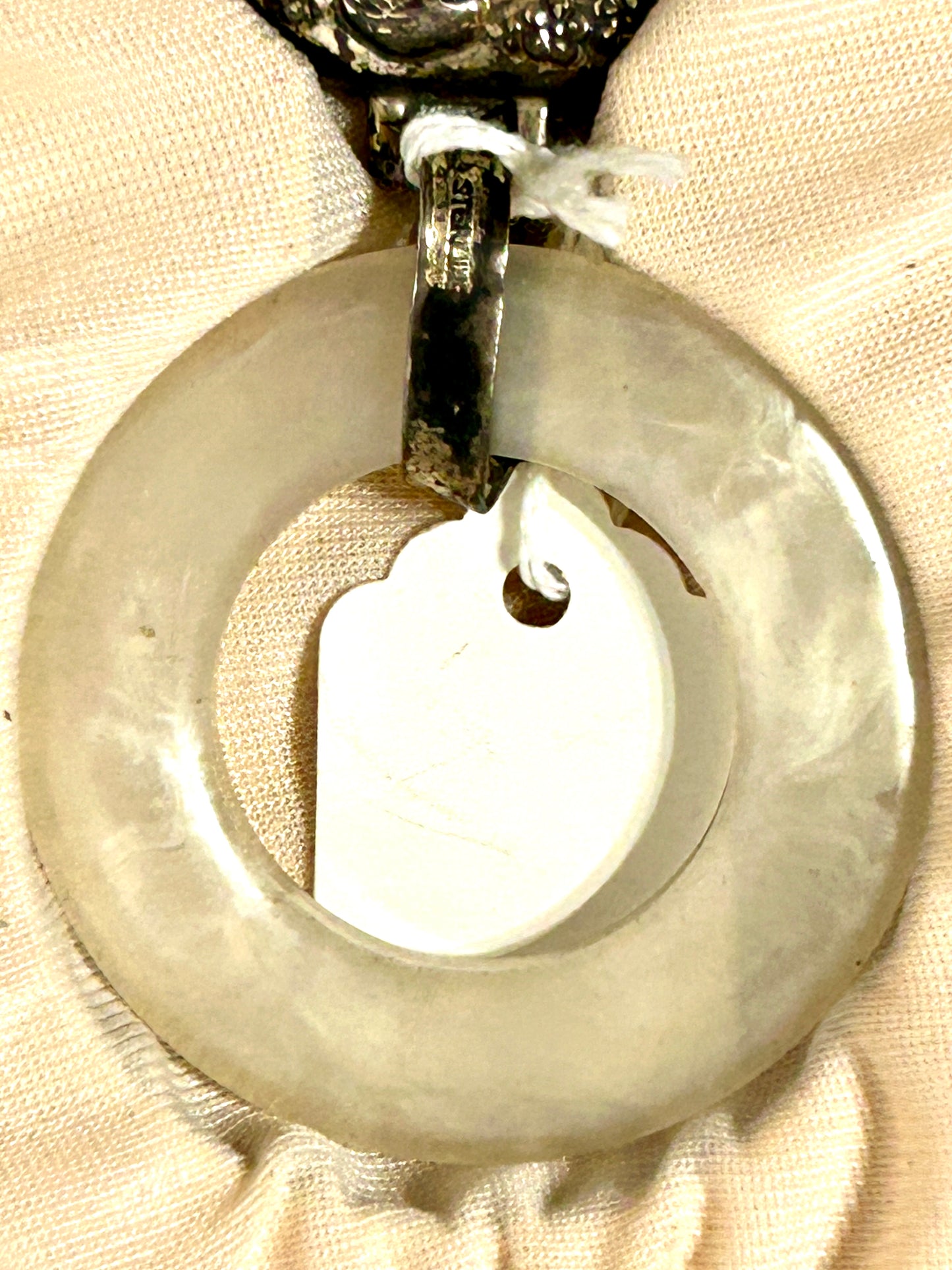 TEETHING RING ANTIQUE WITH STERLING AND MOTHER OF PEARL