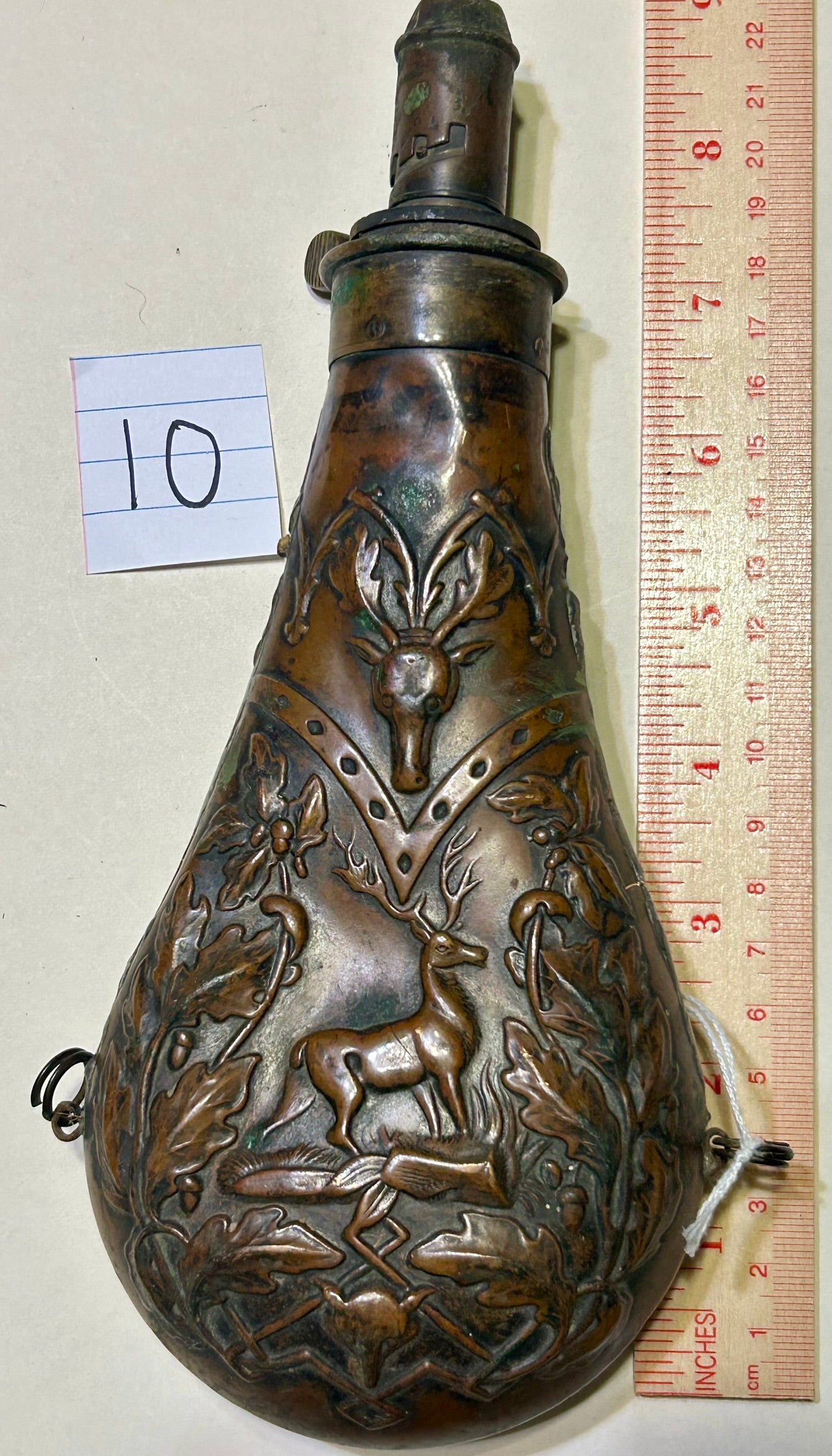 ANTIQUE DEER DESIGN POWDER FLASK