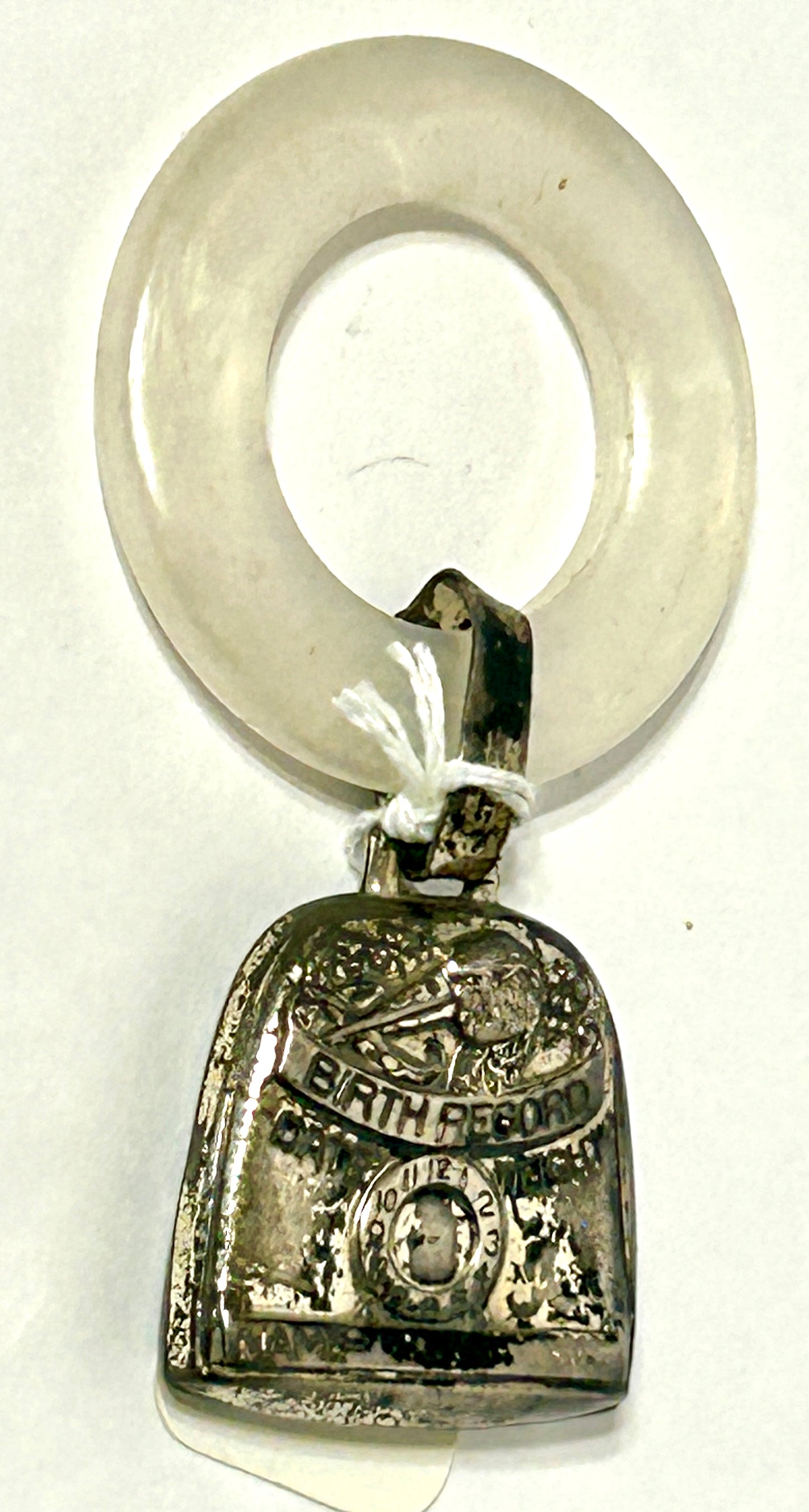 TEETHING RING ANTIQUE WITH STERLING AND MOTHER OF PEARL