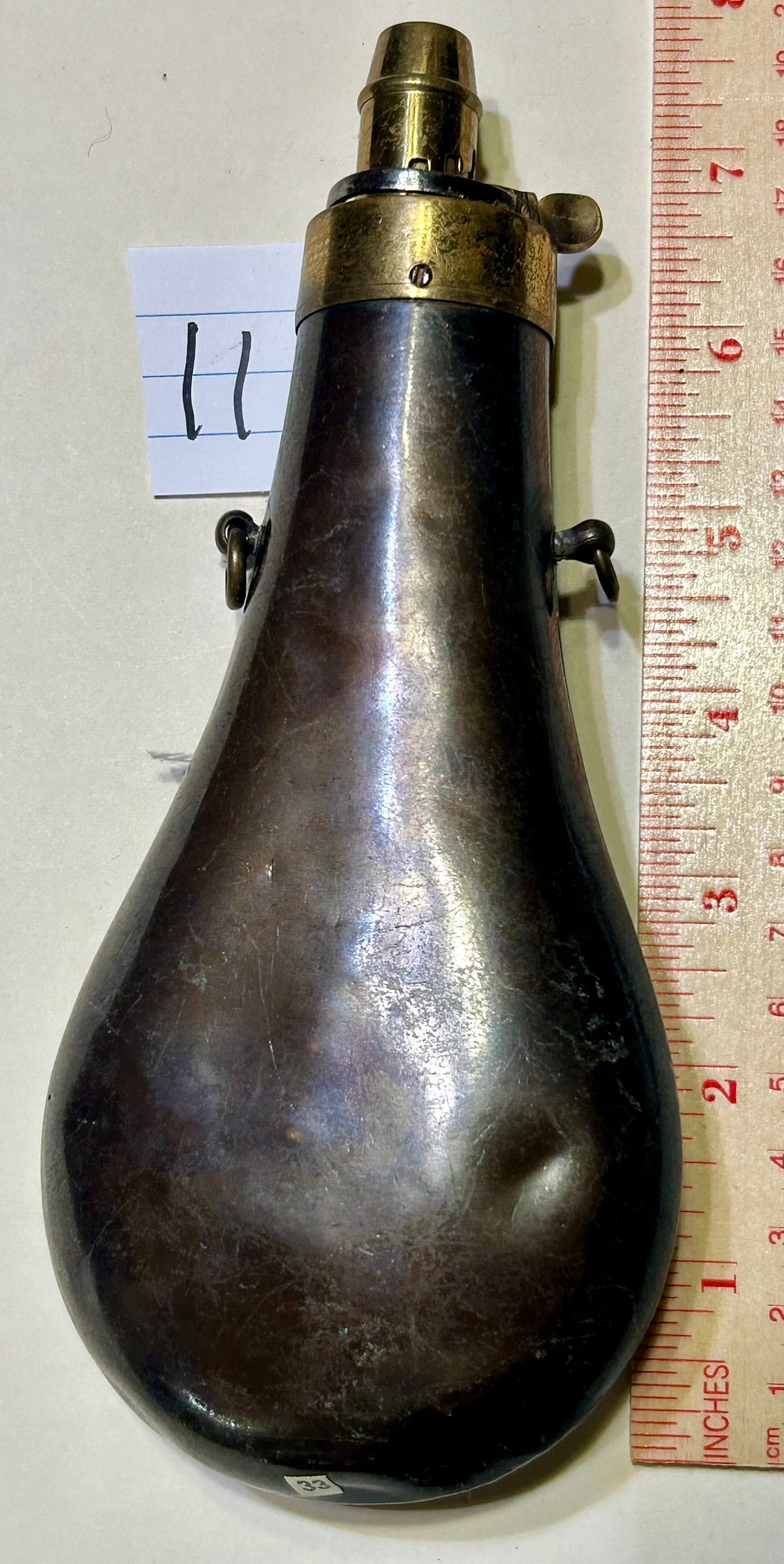 ANTIQUE PHEASANT DESIGN POWDER FLASK