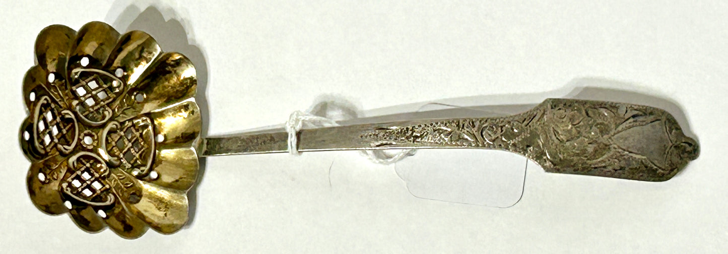 ANTIQUE STERLING FANCY PIERCED SQUARE SPOON BY JOSEPH POOK BIRNIMGHAM