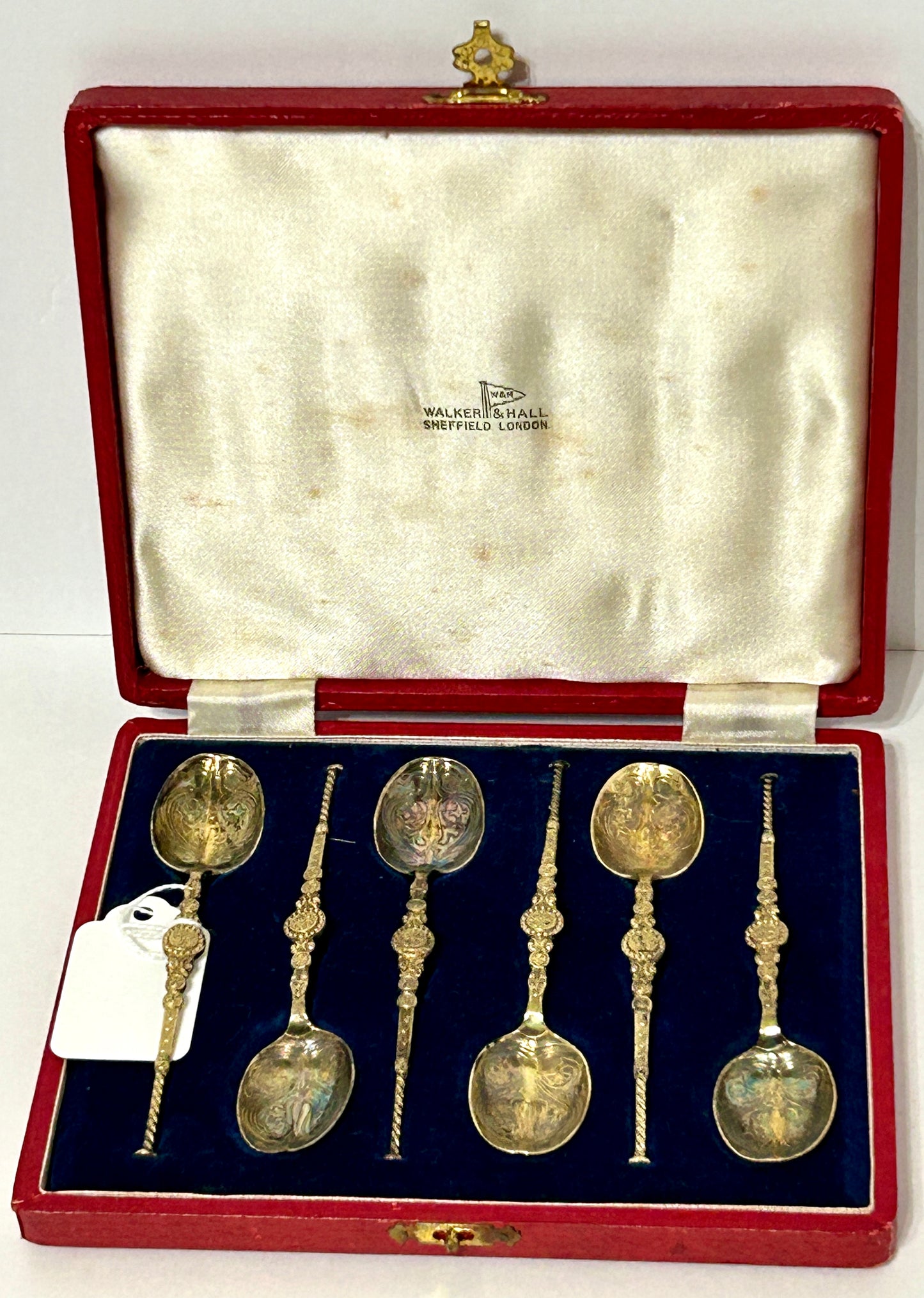 ANTIQUE STERLING SET OF SIX FANCY COFFEE SPOONS CIRCA 1900 BY WALKER & HALL, LONDON