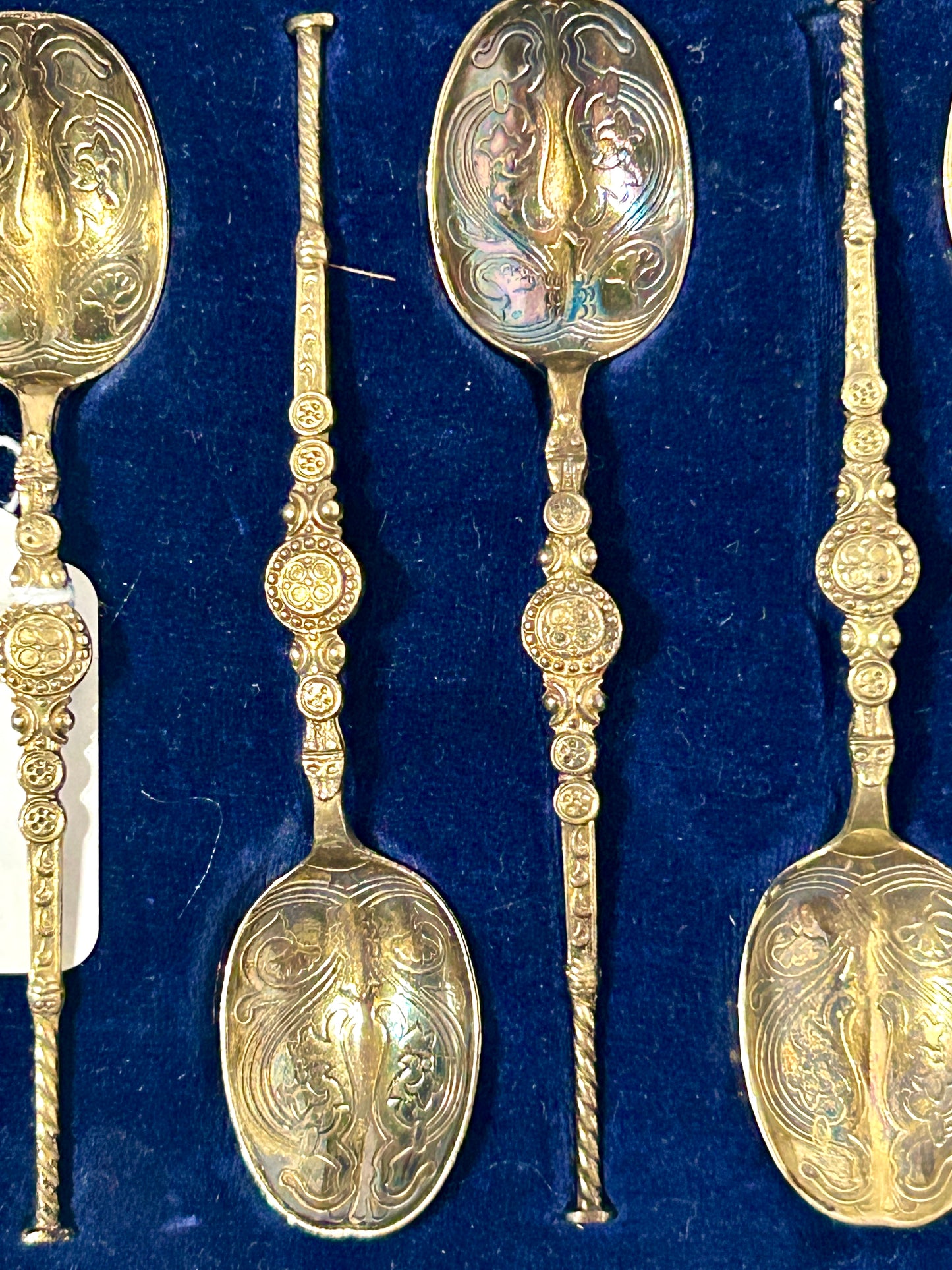 ANTIQUE STERLING SET OF SIX FANCY COFFEE SPOONS CIRCA 1900 BY WALKER & HALL, LONDON