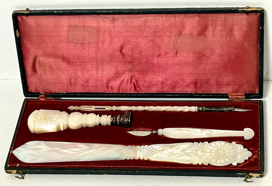 ANTIQUE MOTHER OF PEARL DESK SET