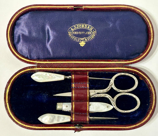 ANTIQUE MANICURE SET WITH MOTHER OF PEARL HANDLES