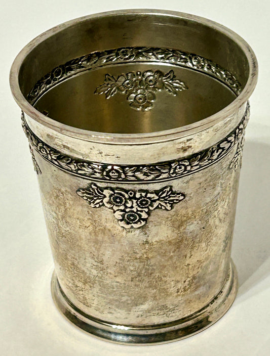STERLING SILVER ANTIQUE ROSE BOUQUET TUMBLER BY FISHER