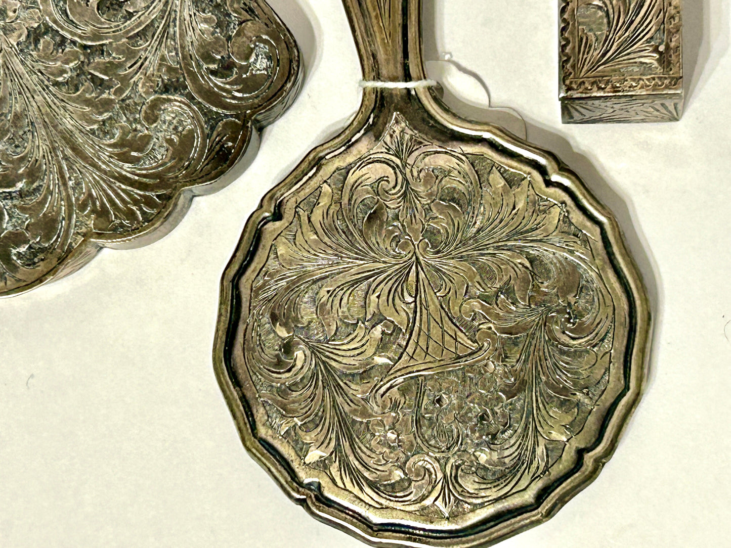 SILVER THREE PIECE COMPACT, LIPSTICK, & MIRROR SET