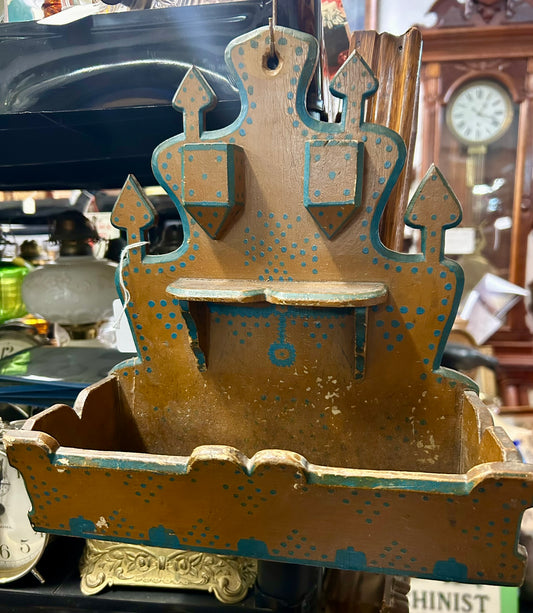 FOLK ART PAINTED ANTIQUE WALL POCKET