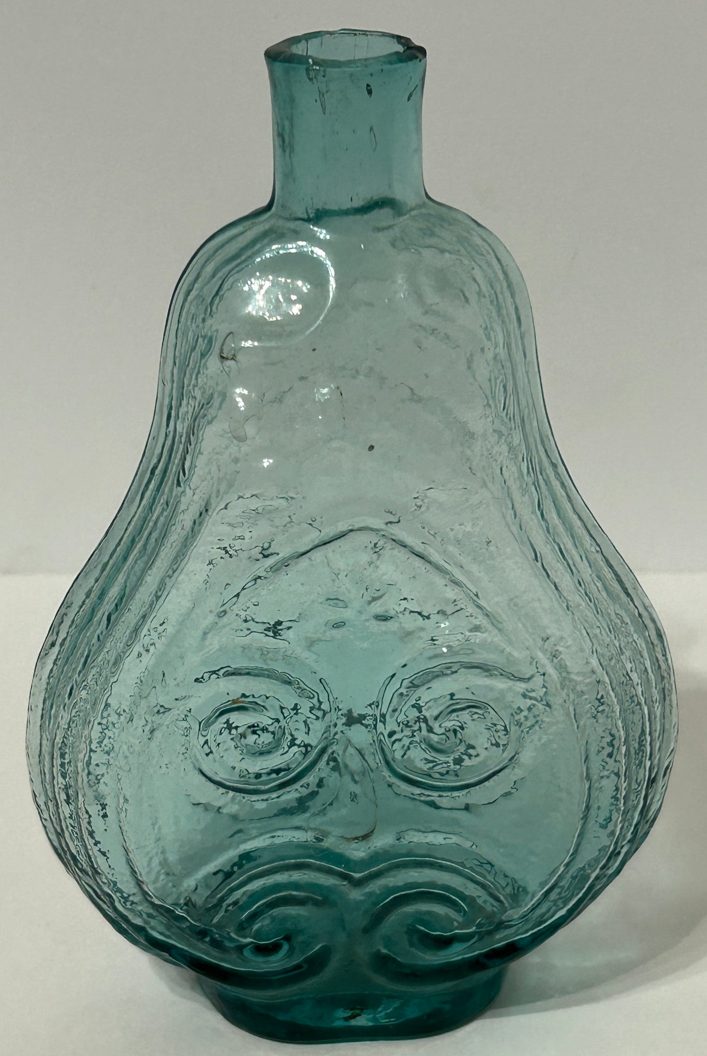 EARLY AMERICAN GLASS AQUA SCROLL  FLASK