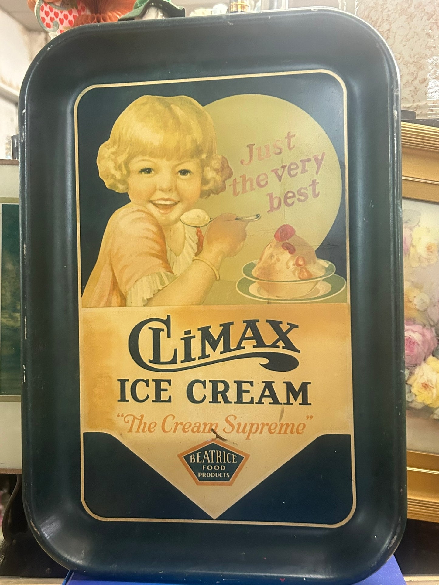 ANTIQUE ADVERTISING TRAY FOR CLIMAX ICE CREAM-BEATRICE FOOD PRODUCTS