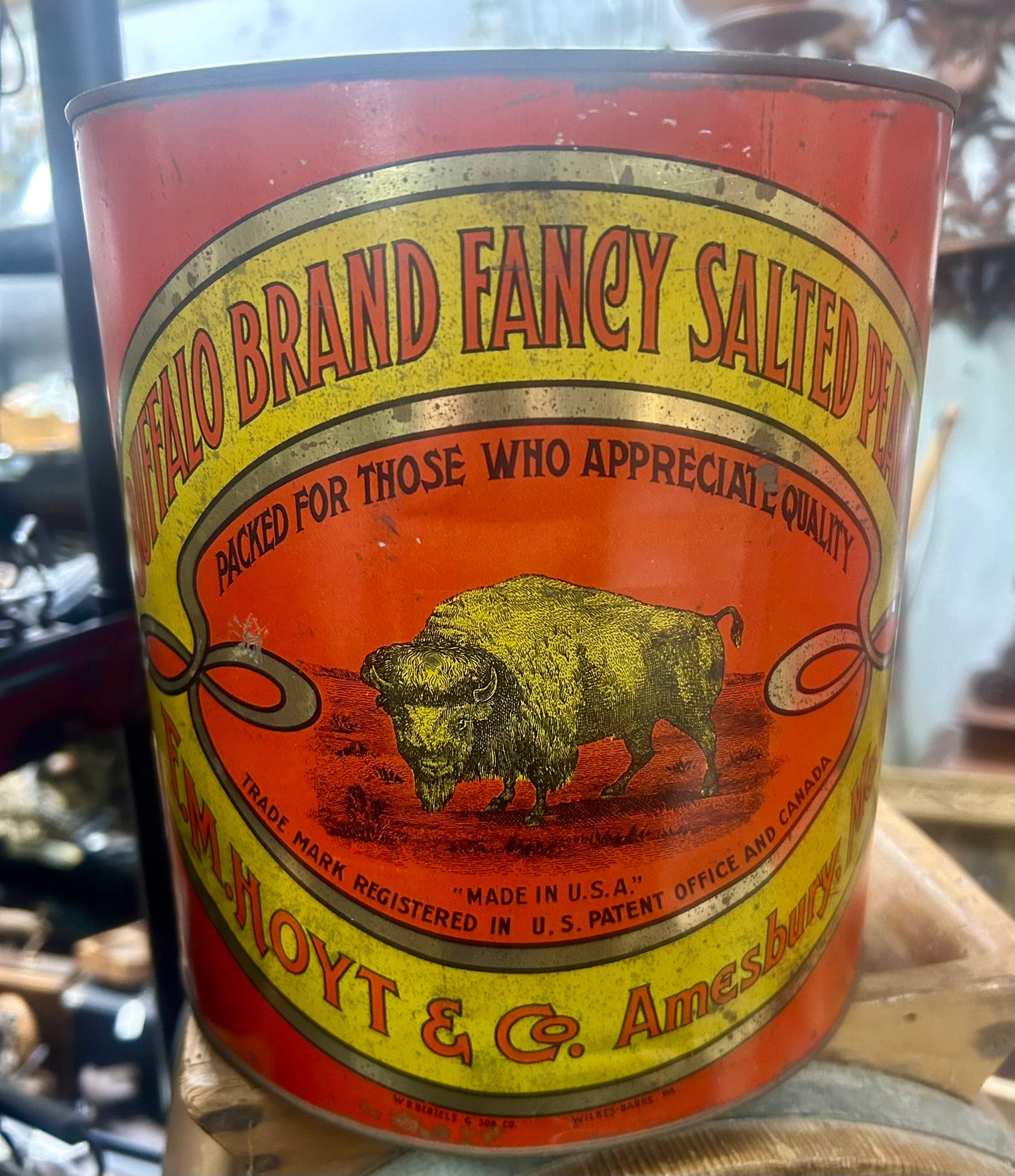 ADVERTISING ANTIQUE BUFFALO BRAND SALTED PEANUTS CAN