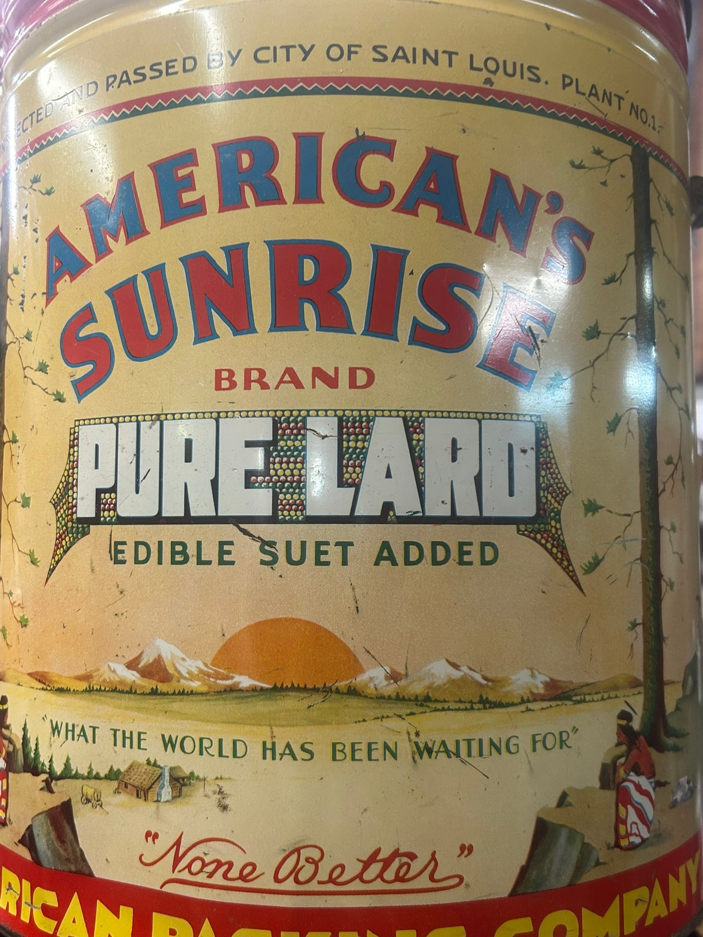 AMERICAN SUNRISE BRAND PURE LARD ANTIQUE ADVERTISING TIN