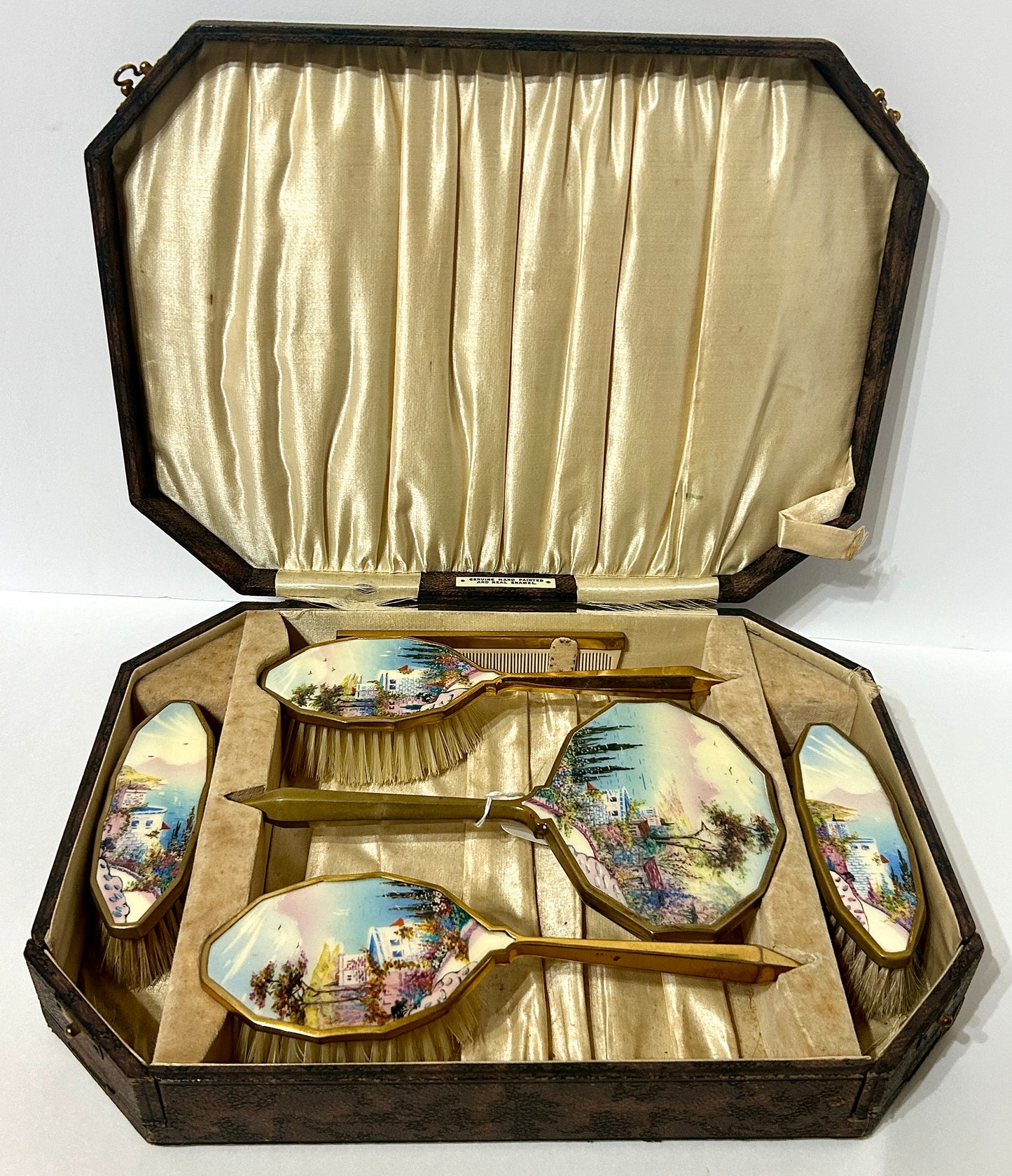 DRESSER SET HAND PAINTED ANTIQUE